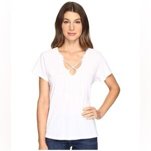 Revolve LNA Raw Tie Tee T-Shirt Short Sleeve Front tie V-neck Relaxed fit White